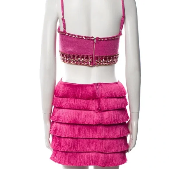 Patbo hand beaded jeweled pink fringe cut out dress XS - Picture 7 of 7